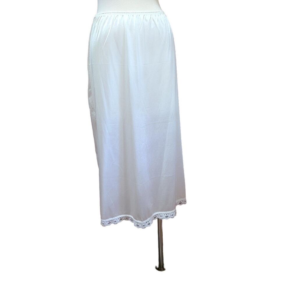 Womens Midi Slip Sz Small Skirt Lace Trim Elastic Waist Deena‎ White USA Made